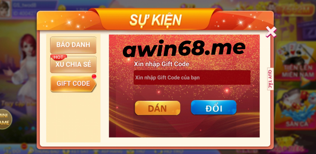 Cách nhận giftcode awin68